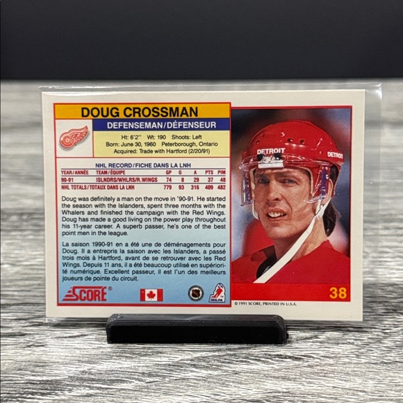 NHL | Score #38: Detroit Red Wings: Doug Crossman (1991) - Vintage Hockey Card - Picture 4 of 12